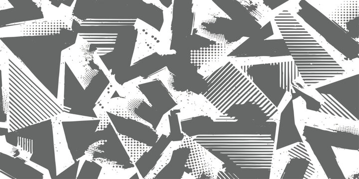 An energetic seamless geometric pattern with triangles and abstract shapes in a stylish urban grunge style