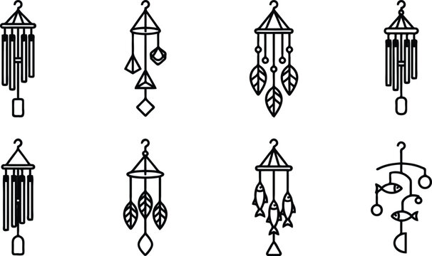 Set of Wind Chime Illustrations for Home Decor