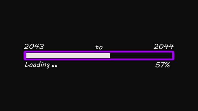 Progress bar from 2043 to 2044 indicating 34 percent completion on black background loading