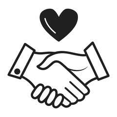 Obraz premium Two hands clasp in a firm handshake beneath a heart, symbolizing trust, unity, and compassionate partnership.