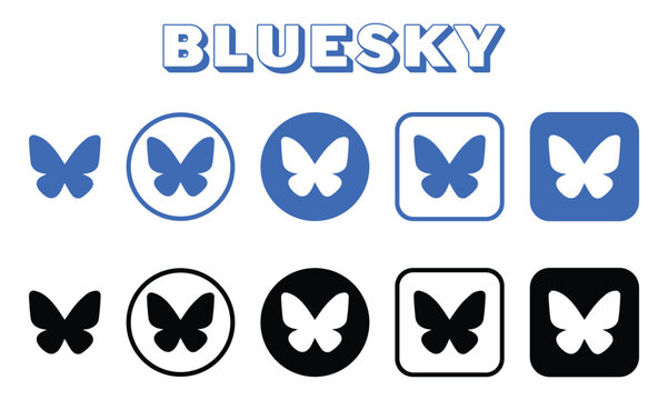 Bluesky social media logo icon set. Bluesky social media logo colorful icon set. Bluesky 2026 icon logo.  vector illustration eps file. 