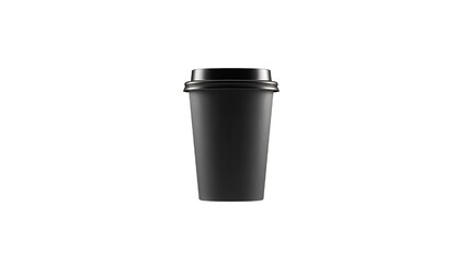 Black disposable coffee cup with lid on white background