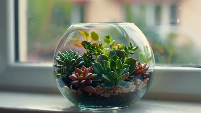 Beautiful small-scale succulent garden. Perfect for interior decoration.