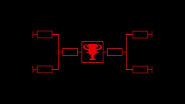  tournament bracket championship template with red line animation on black background.