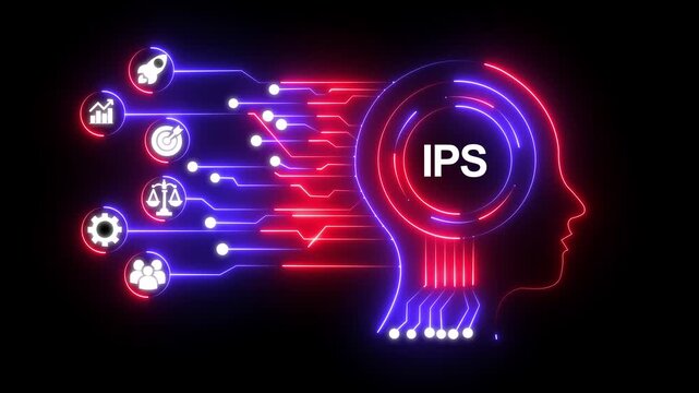IPS writing business and technology concept, virtual display and network strategy, profit growth digital finance and business technology network animation. Smart Business concept 4k video animation