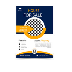 Modern Real Estate House for Sale Flyer Template with Professional Blue and Yellow Design