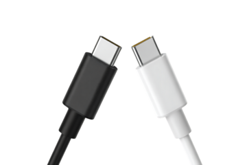 Black and White USB Type C Connectors Touching Tips on a Black Background USB C USB Type C