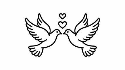 Fototapeta premium Two doves flying towards each other with hearts above them