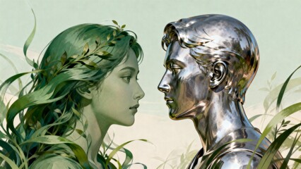 Mythical figure and metallic statue