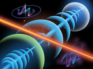 Futuristic digital art representing energy transmission and data communication across abstract spheres