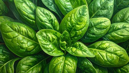 Lush Green Spinach Leaves for Healthy Eating and Wellness Concept in Close Up Detail.