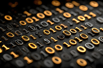 binary code digits zero and one on black background for computer science artificial intelligence and cybersecurity