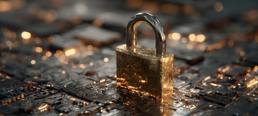 The Padlock on Circuit Board Representing Cybersecurity Data Protection and Digital Privacy