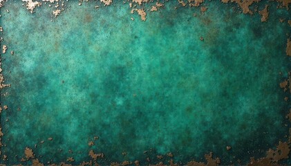 Verdigris copper plating against a green concrete backdrop Highly textured, aged look , detail, rustic