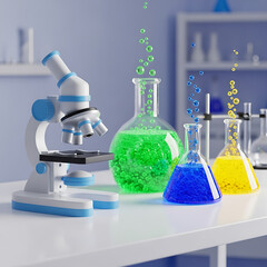 3d illustration of laboratory equipment and science research tools