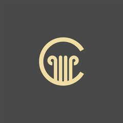 Letter C with pillar justice icon vector design. Modern and minimal law and justice professional logo. Perfect for a Law firm, legal justice icon, graphic pillar justice system icon logo digital.