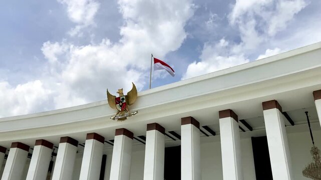 Indonesian flag waving on the new indonesia presidential palace building