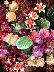 vibrant flower arrangement with lilies peonies and anthurium