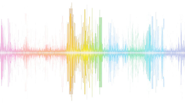 Vibrant rainbow sound frequency trail PNG clipart for insertion.