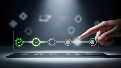 Person interacting with futuristic interface on sleek touchscreen device