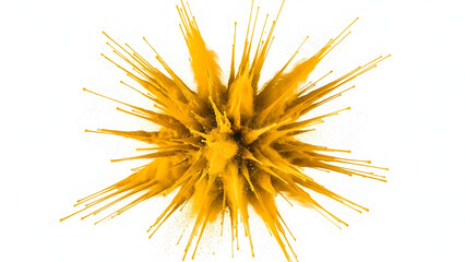 Vibrant yellow abstract explosion of lines and shapes isolated on white background with dynamic energy