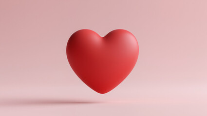 Matte red 3D heart floating on a soft pastel pink background. Clean rounded edges, diffused lighting, gentle shadows, and generous negative space for modern Valentine and branding visuals.