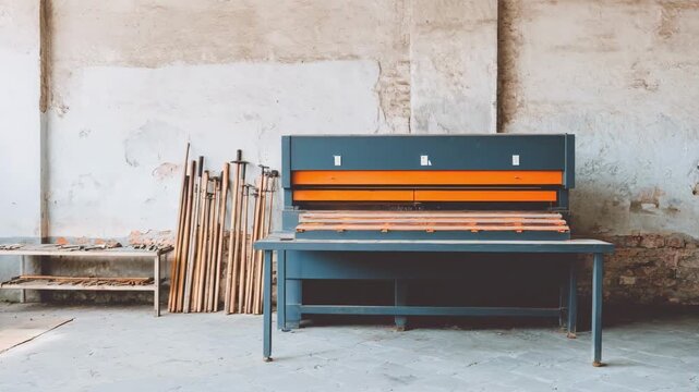 Medium shot of a compact electric furnace in a workshop setting metal tools ready on a bench while aluminum is melted under precise temperature control for custom casting.