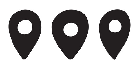 Set of hand drawn map pin Map marker pointer sign GPS and mapping tools Location pin symbol Pinpoint clipart in doodle style Single element for web, design