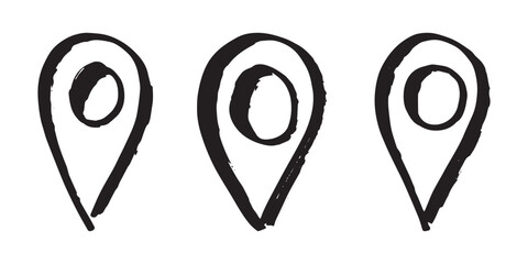 Set of hand drawn map pin Map marker pointer sign GPS and mapping tools Location pin symbol Pinpoint clipart in doodle style Single element for web, design