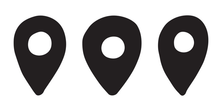 Set of hand drawn map pin Map marker pointer sign GPS and mapping tools Location pin symbol Pinpoint clipart in doodle style Single element for web, design