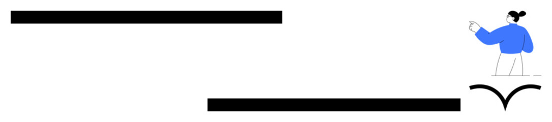 Obraz premium Navigation, decision-making, progress, user guidance, direction, minimalism. A person is pointing towards a black arrow and lines on a white background. Navigation and decision-making concept