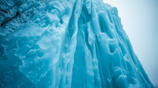 AI-generated image of a landscape of a mountain face covered with ice, an ice climber's dream