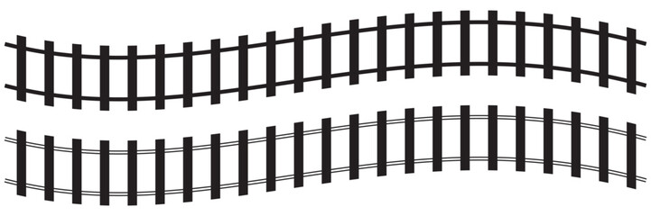 Railway train track vector icons with circular, curved, and straight rail route patterns.