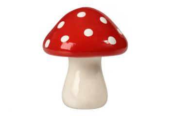 Red toadstool mushroom ceramic decoration with white polka dots