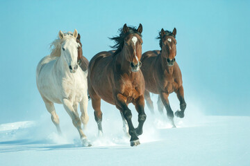 horses galloping in the snow