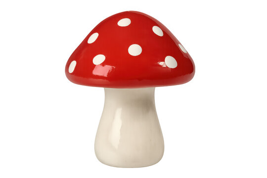 Red toadstool mushroom ceramic decoration with white polka dots