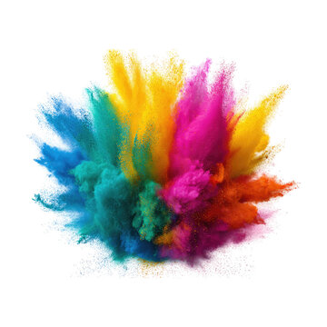 Colored powder explosion isolated on transparent background