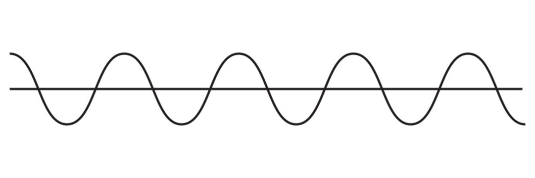Sine wave vector illustration, black and white sinusoidal line diagram for science and math.