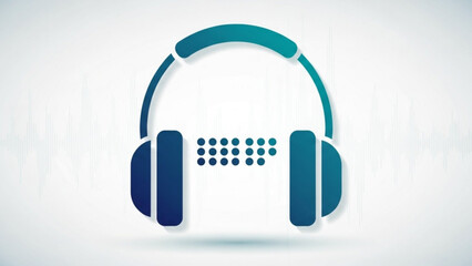 A pair of blue headphones with a white background and dots on the side, symbolizing music and audio technology
