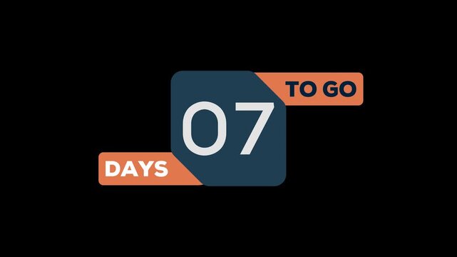 7 days to go, 7 Days Left, Countdown animation best video for the deadline in 4K, HD video with black screen alpha channel