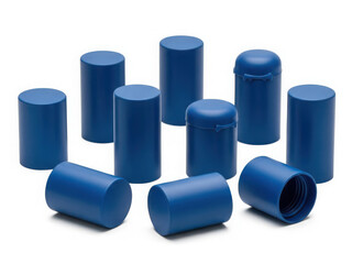 Collection of blue cylindrical containers