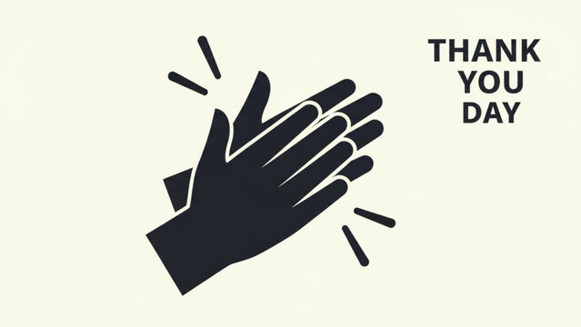 Black graphic illustration of clapping hands with thank you day text on beige background for appreciation and gratitude