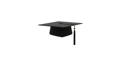 Black graduation cap with tassel isolated on transparent background