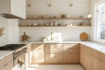 luxury modern kitchen interior with wooden cabinets and appliances