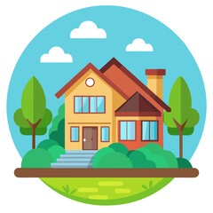 illustration of a house in the forest