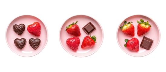 Valentines Day Japanese Dessert Plates with Strawberries and Sweets on transparent background