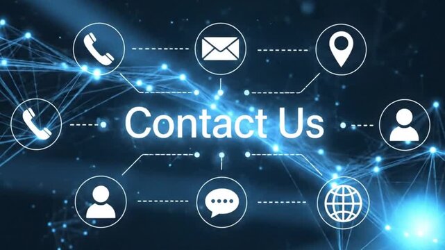 Digital network connectivity concept illustrating multiple communication channels available for a comprehensive "Contact Us" interaction across various modern global platforms.
