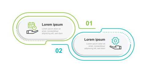 2 step infographic template vector design with line style and icons suitable for business information graphic, presentation template, worksheet or workflow layout.