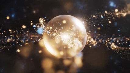 Abstract glowing particles swirling around a central sphere in dark space - Powered by Adobe
