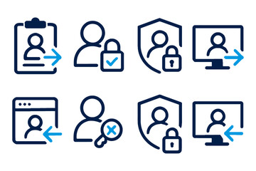 User account management security access control data protection icons set